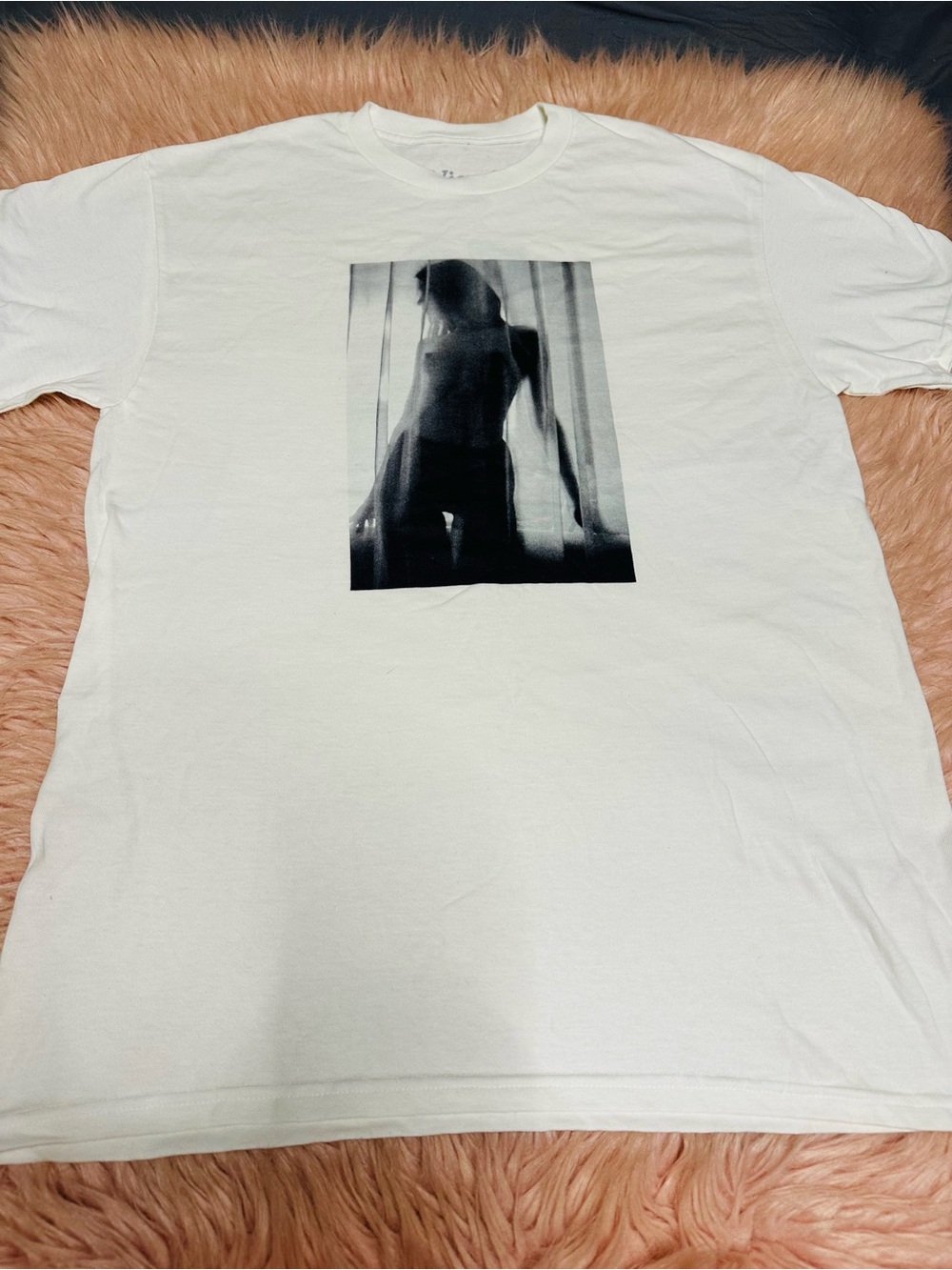White Short Sleeve Graphic Tee with Black Photo Print